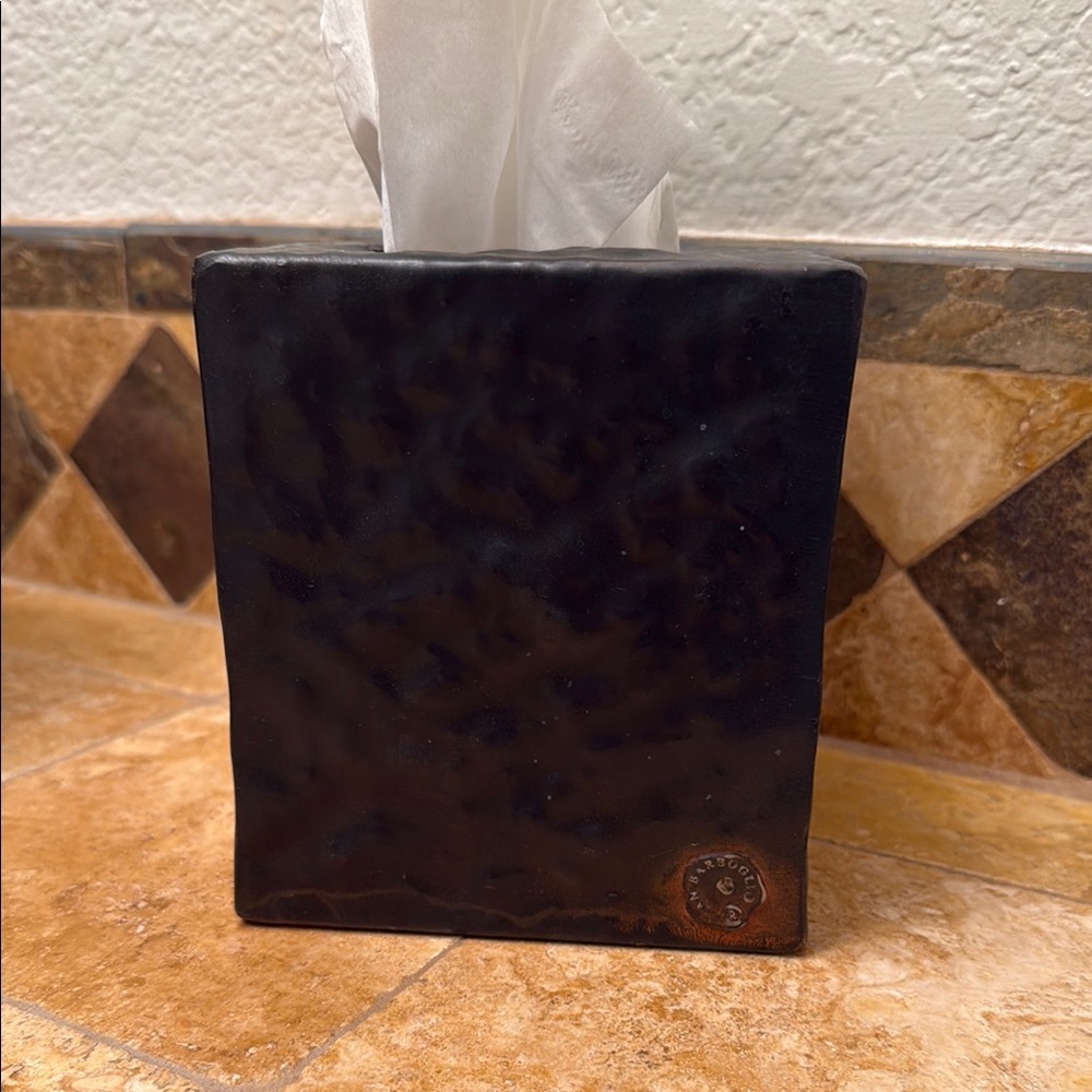 Jan Barboglio retired Tissue Box holder 5” 5”hammered forged signed tissue box.